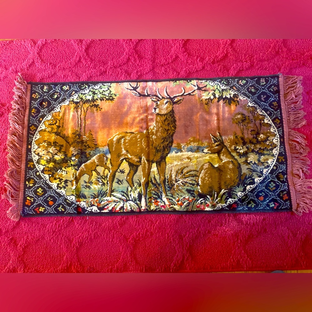 Vintage Tapestry Rug Wall Hanging with Deer